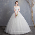 XQX012 Korea Styles Scalloped Neckline Sexy Off Shoulder Wedding Dress Designers Short Sleeves Sequins Tulle Ball Gown Dresses